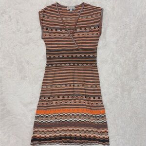 Missoni Dress Vintage Orange Brown Striped Cap Sleeve V-Neck